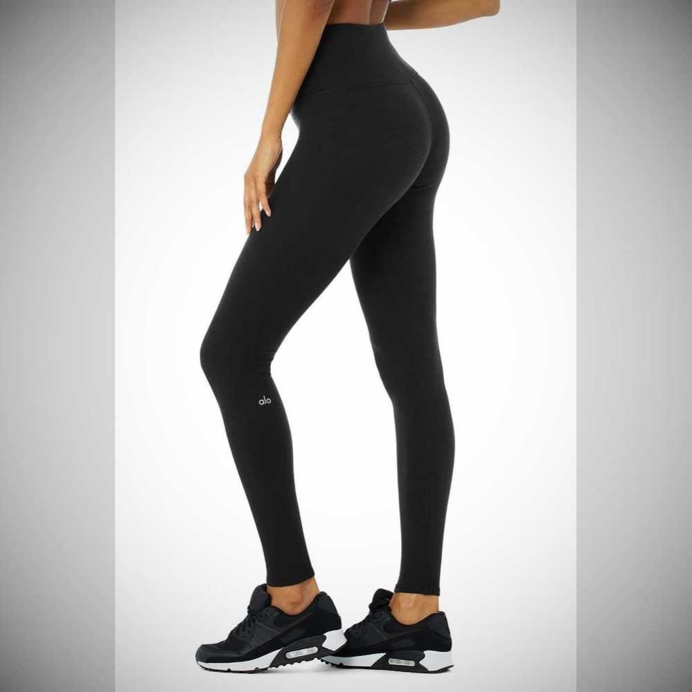 Alo Yoga High-Taille Micro Waffle LowKey Leggings Damen Schwarz | TPXSEH048