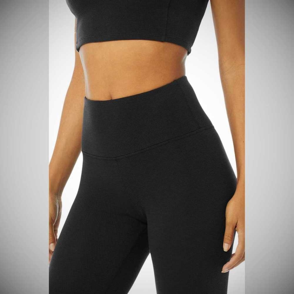 Alo Yoga High-Taille Micro Waffle LowKey Leggings Damen Schwarz | TPXSEH048