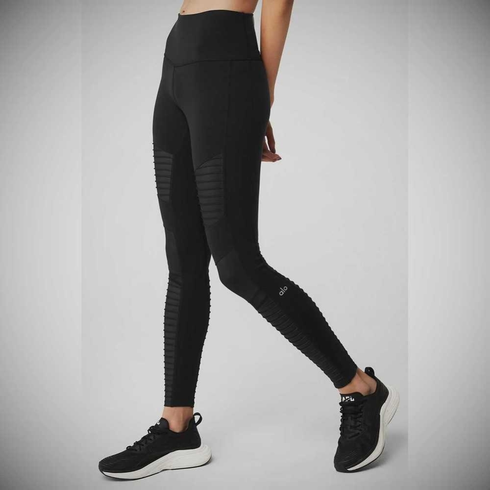 Alo Yoga High-Taille Moto Leggings Damen Schwarz | EWFAHY023