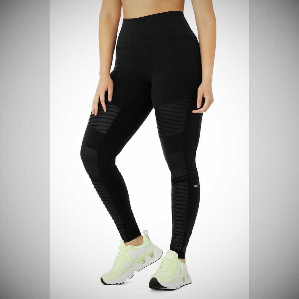 Alo Yoga High-Taille Moto Leggings Damen Schwarz | EWFAHY023