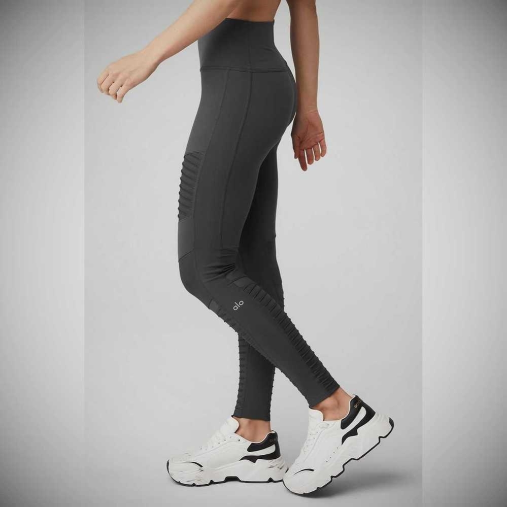 Alo Yoga High-Taille Moto Leggings Damen Grau | TWKAZH279