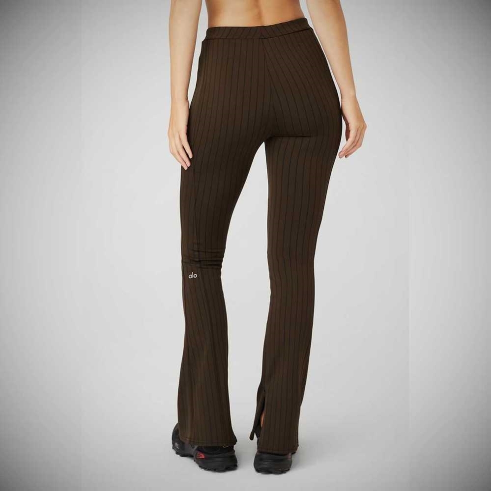 Alo Yoga High-Taille Pinstripe Zip It Flare Leggings Damen Kaffee Schwarz | HPYWDZ760