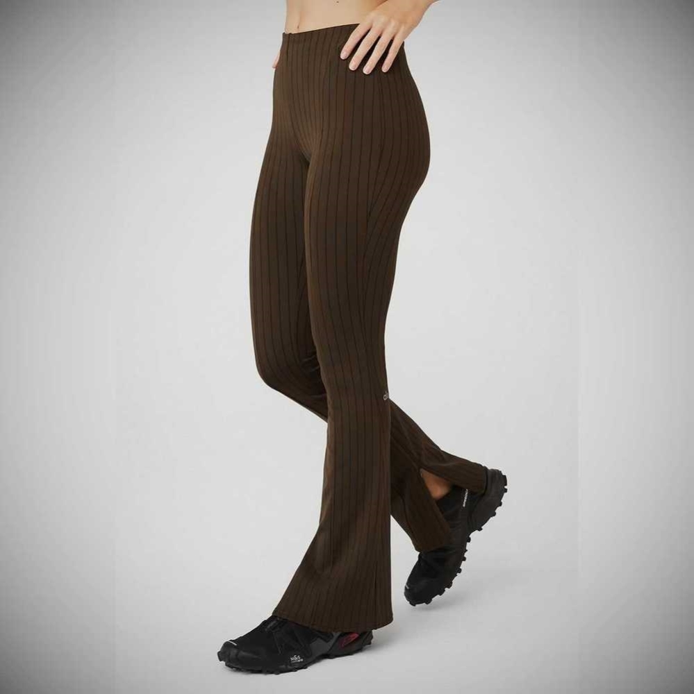 Alo Yoga High-Taille Pinstripe Zip It Flare Leggings Damen Kaffee Schwarz | HPYWDZ760