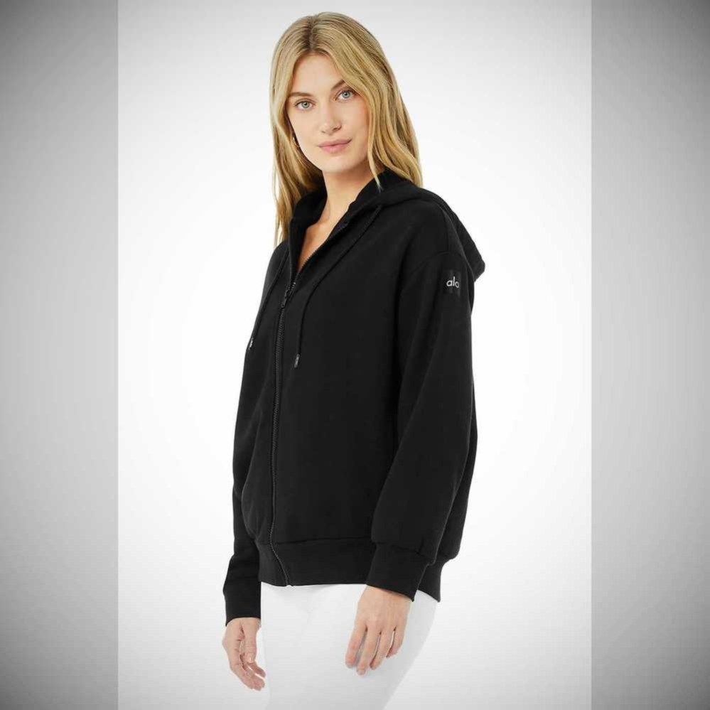 Alo Yoga Hype Full Zip Hoodie Damen Schwarz | PJXEMG190