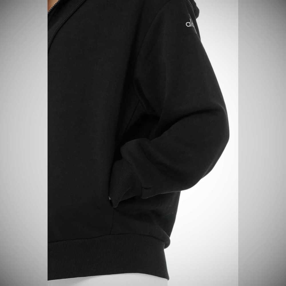 Alo Yoga Hype Full Zip Hoodie Damen Schwarz | PJXEMG190