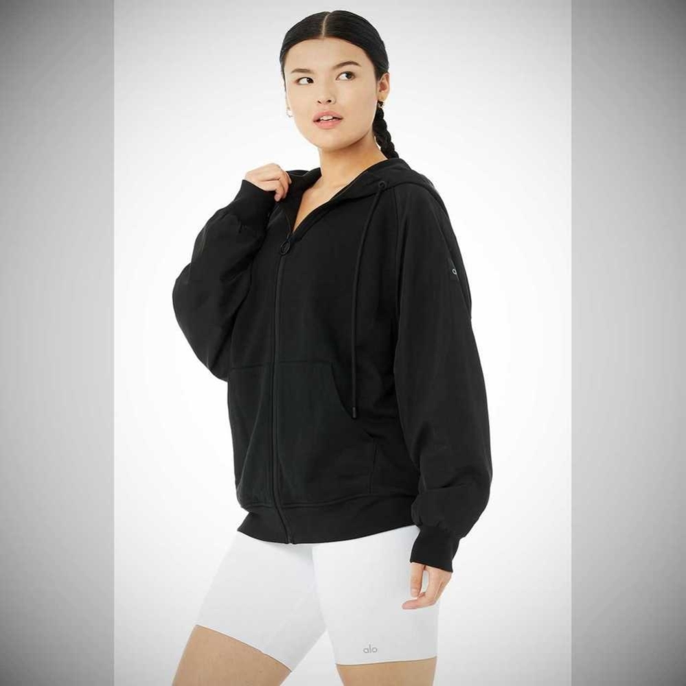 Alo Yoga Hype Full Zip Hoodie Damen Schwarz | PJXEMG190