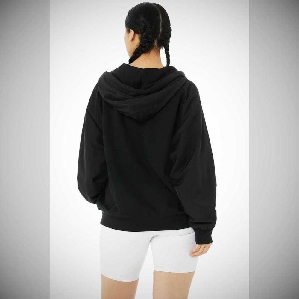 Alo Yoga Hype Full Zip Hoodie Damen Schwarz | PJXEMG190