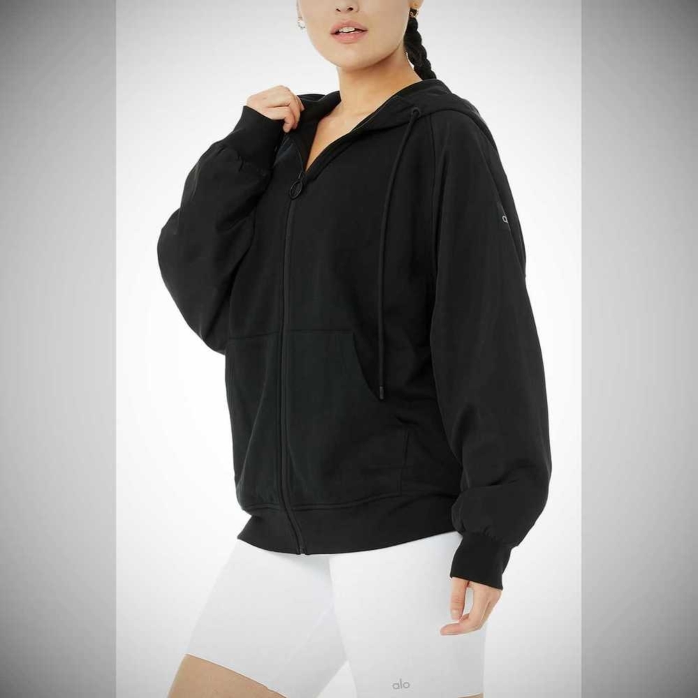 Alo Yoga Hype Full Zip Hoodie Damen Schwarz | PJXEMG190