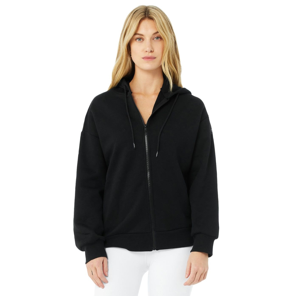 Alo Yoga Hype Full Zip Hoodie Damen Schwarz | PJXEMG190