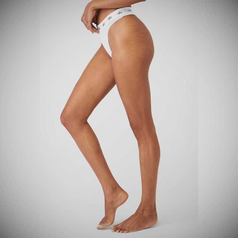 Alo Yoga Icon French Cut Tanga Unterwäsche Damen Weiß | DQOETW237