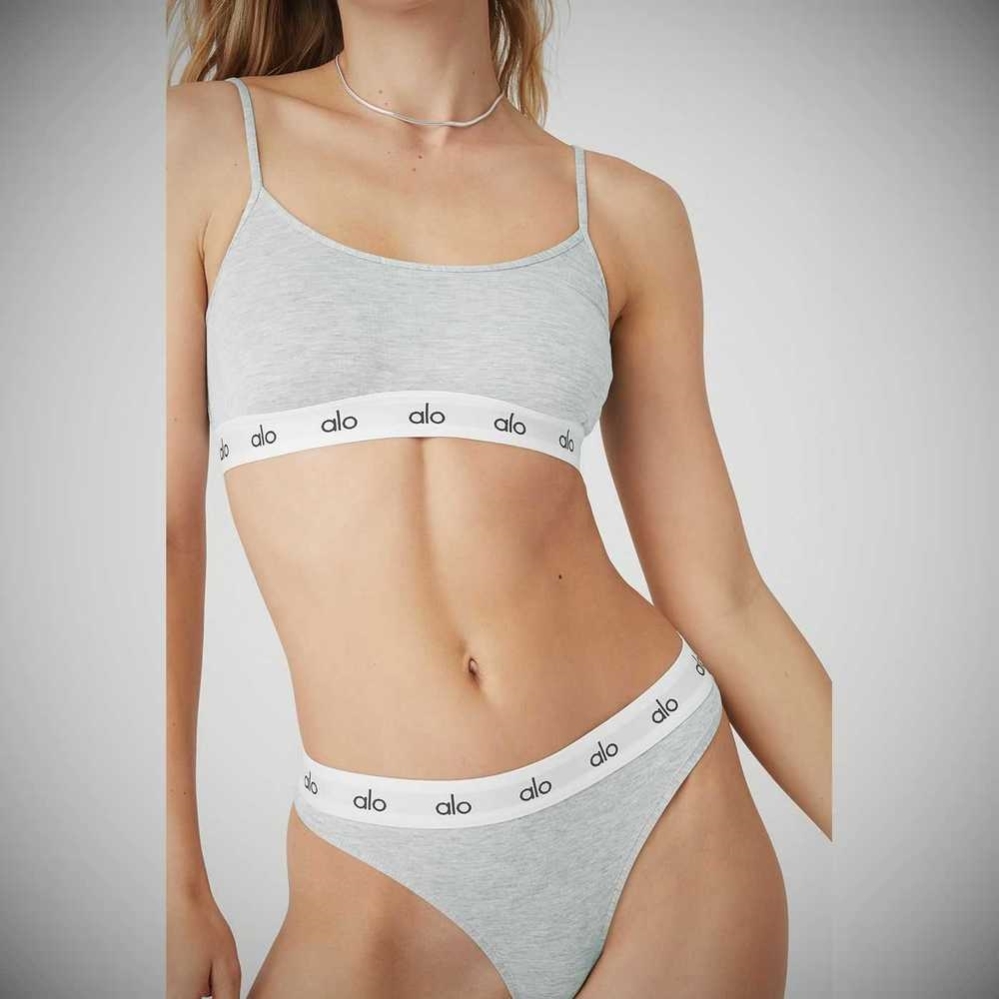 Alo Yoga Icon French Cut Tanga Unterwäsche Damen Grau | VBGXRE178