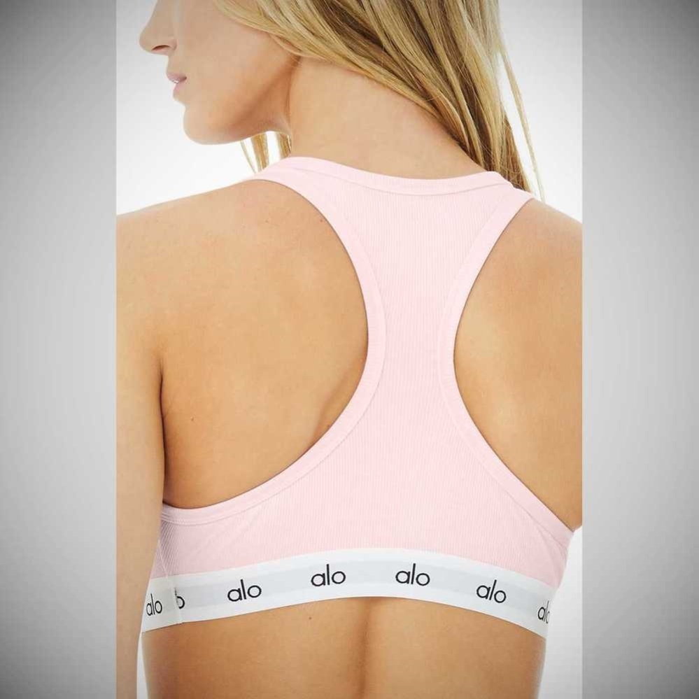 Alo Yoga Icon Gerippt Henley BHs Damen Rosa | JILPCQ453