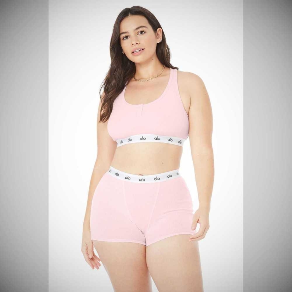 Alo Yoga Icon Gerippt Henley BHs Damen Rosa | JILPCQ453