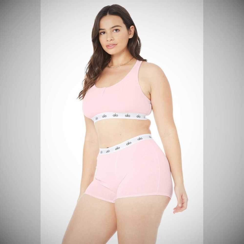 Alo Yoga Icon Gerippt Henley BHs Damen Rosa | JILPCQ453