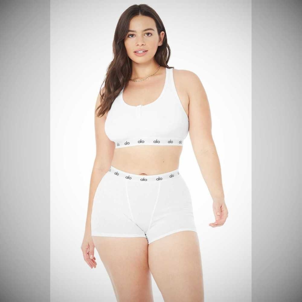 Alo Yoga Icon Gerippt Henley BHs Damen Weiß | GOBPLH063