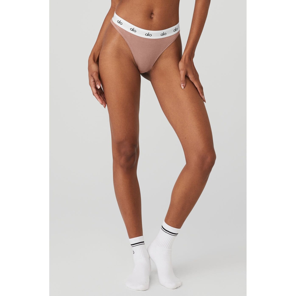 Alo Yoga Icon High-Cut Tanga Unterwäsche Damen Smoky Quartz | AJIBPX140