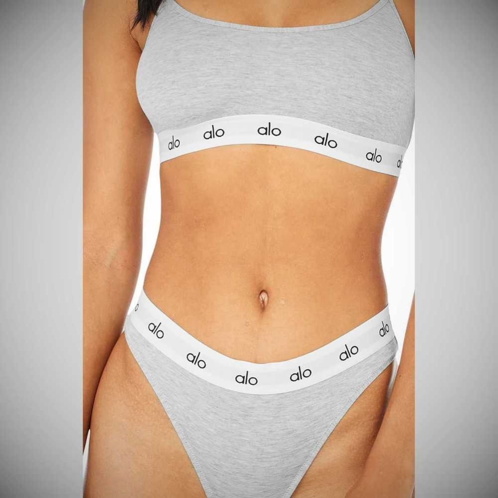 Alo Yoga Icon High-Cut Tanga Unterwäsche Damen Grau | FKIQJP492