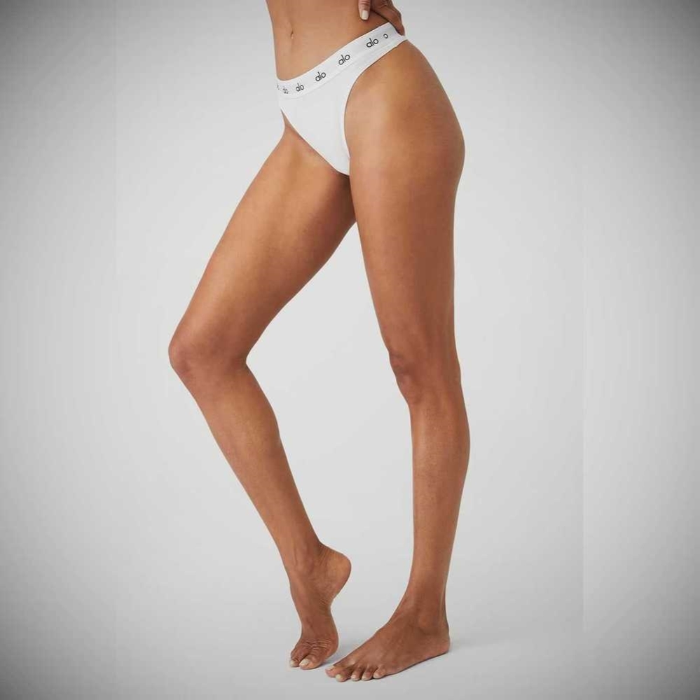 Alo Yoga Icon High-Cut Tanga Unterwäsche Damen Weiß | XAPOZJ832