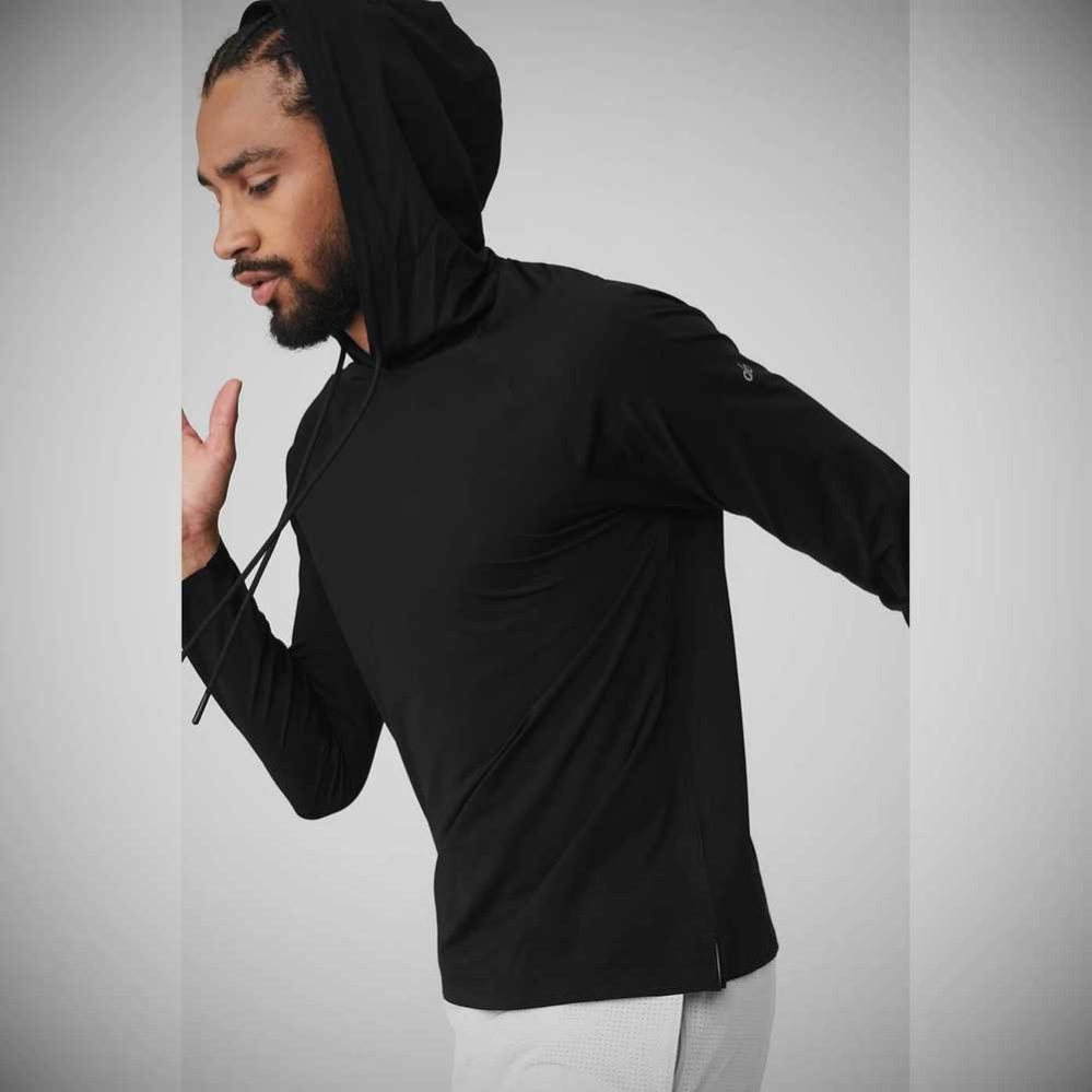 Alo Yoga Idol Mit Kapuze Runner Hoodie Herren Schwarz | AUSVMX458