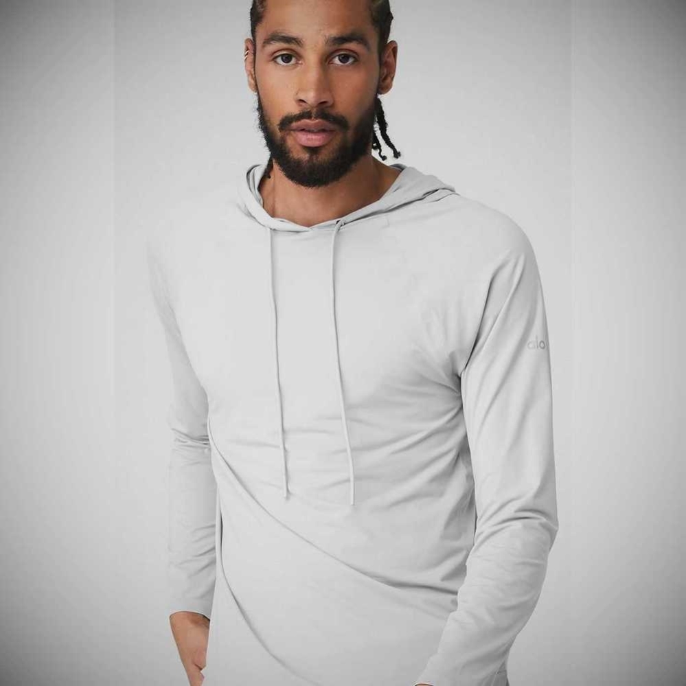 Alo Yoga Idol Mit Kapuze Runner Hoodie Herren Silber | IHFAKN309