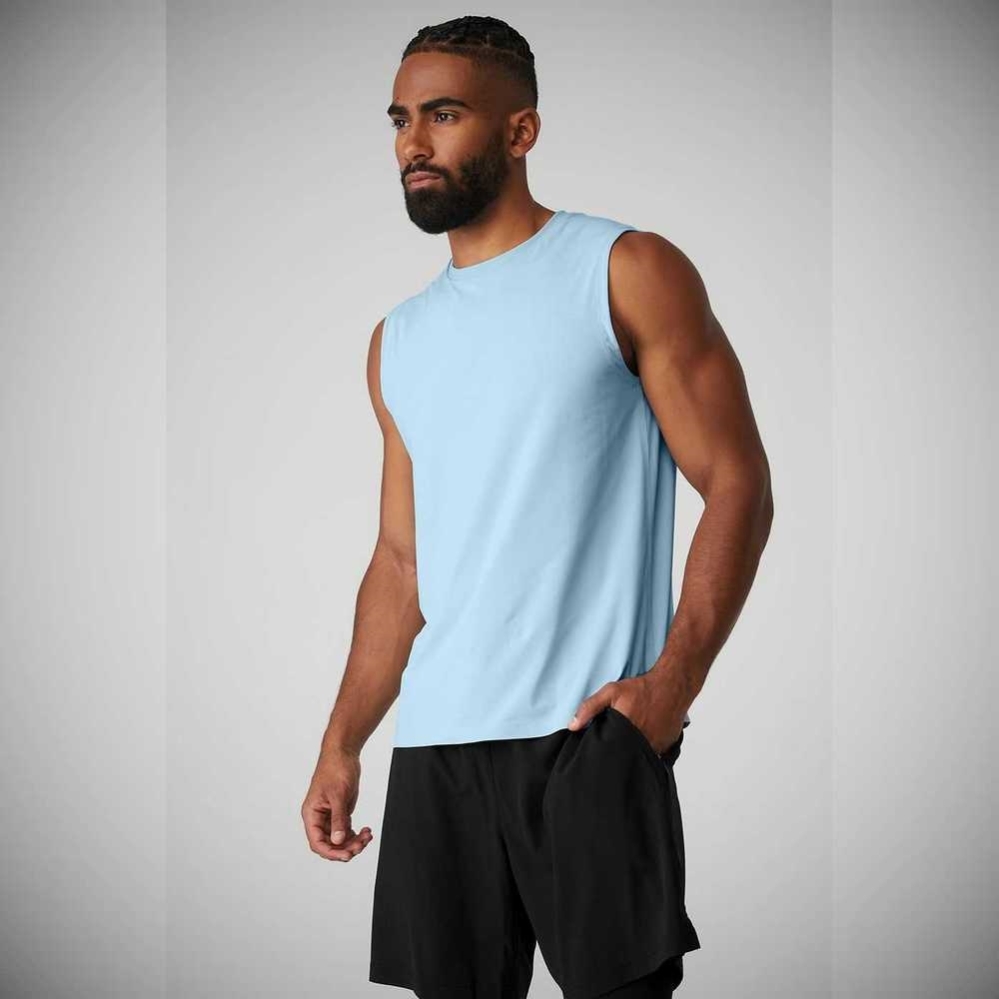 Alo Yoga Idol Performance Muskelshirt Herren Blau | CMXSKH257