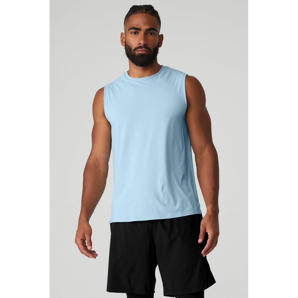 Alo Yoga Idol Performance Muskelshirt Herren Blau | CMXSKH257