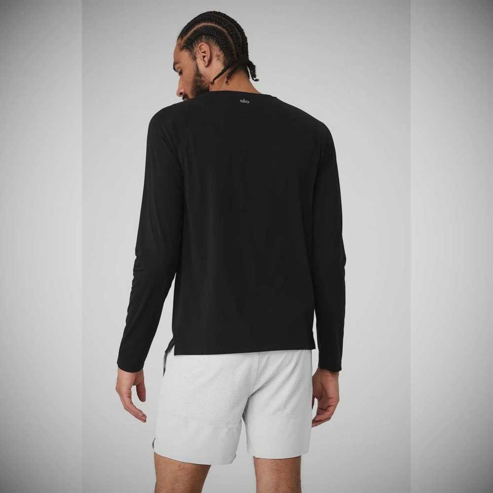 Alo Yoga Idol Performance Tee Long Sleeve Herren Schwarz | XNPKSM895