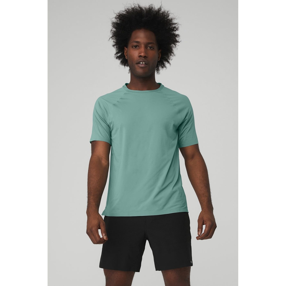 Alo Yoga Idol Performance Tee Short Sleeve Herren Blau | GHCUME637