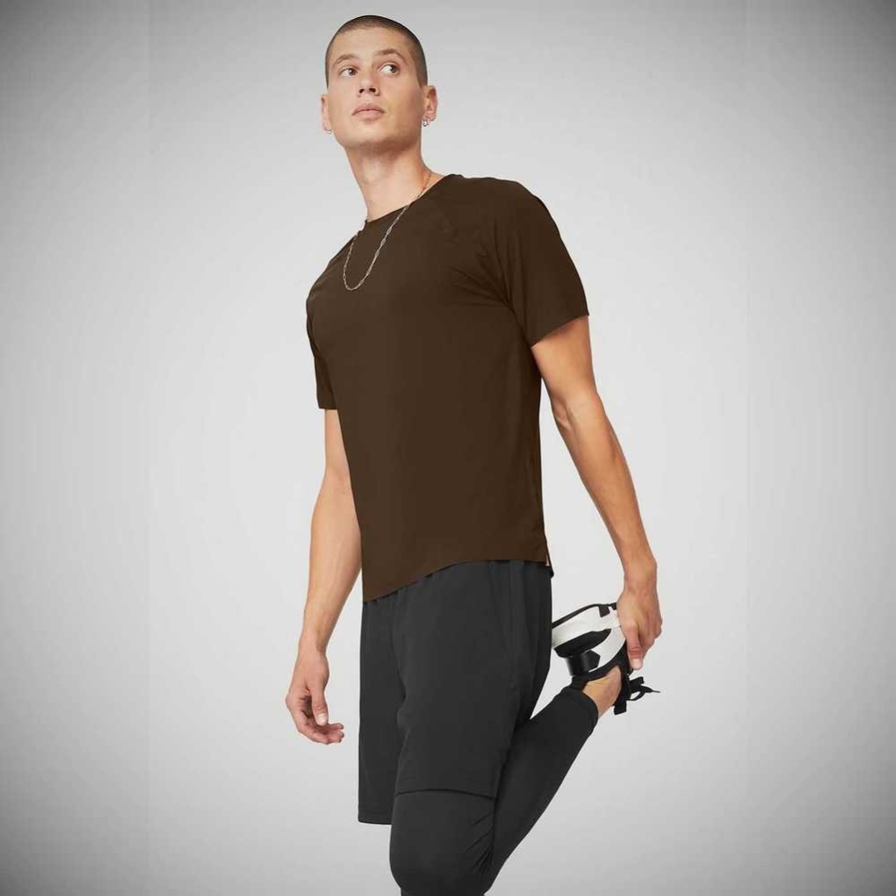 Alo Yoga Idol Performance Tee Short Sleeve Herren Kaffee | ZGQSMR587