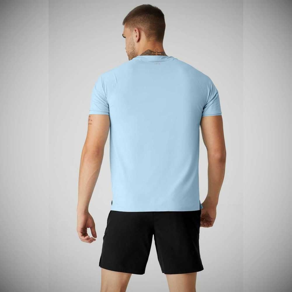 Alo Yoga Idol Performance Tee Short Sleeve Herren Blau | ZNMQIS407