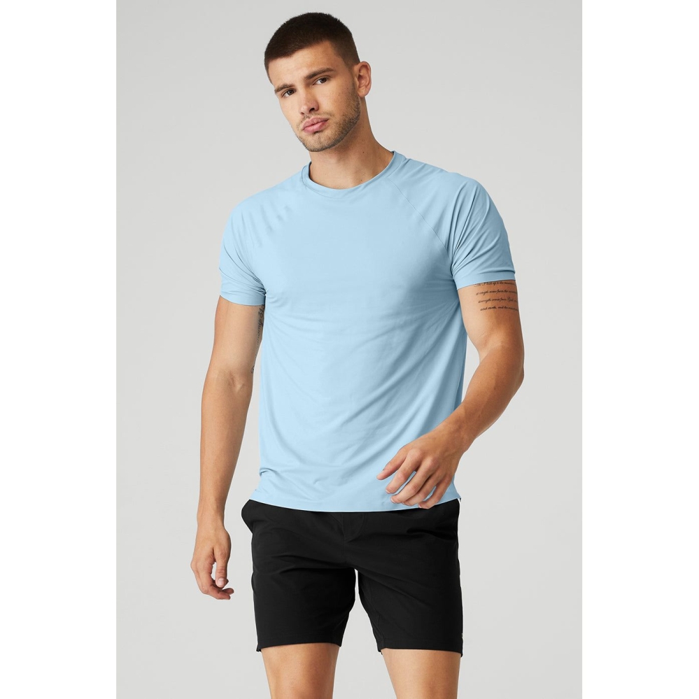 Alo Yoga Idol Performance Tee Short Sleeve Herren Blau | ZNMQIS407