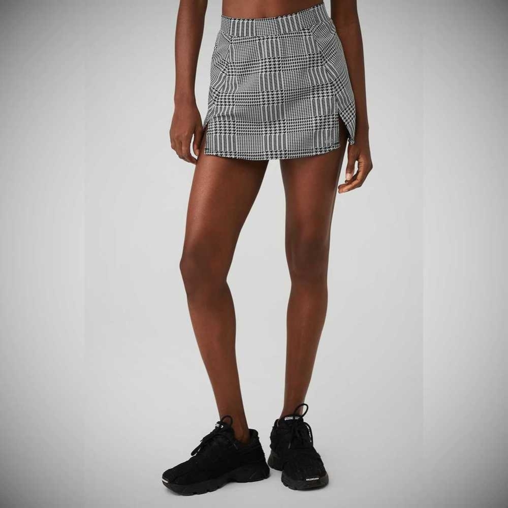 Alo Yoga Jacquard Glenplaid Tennis Röcke Damen Silber Schwarz | JEGONU251