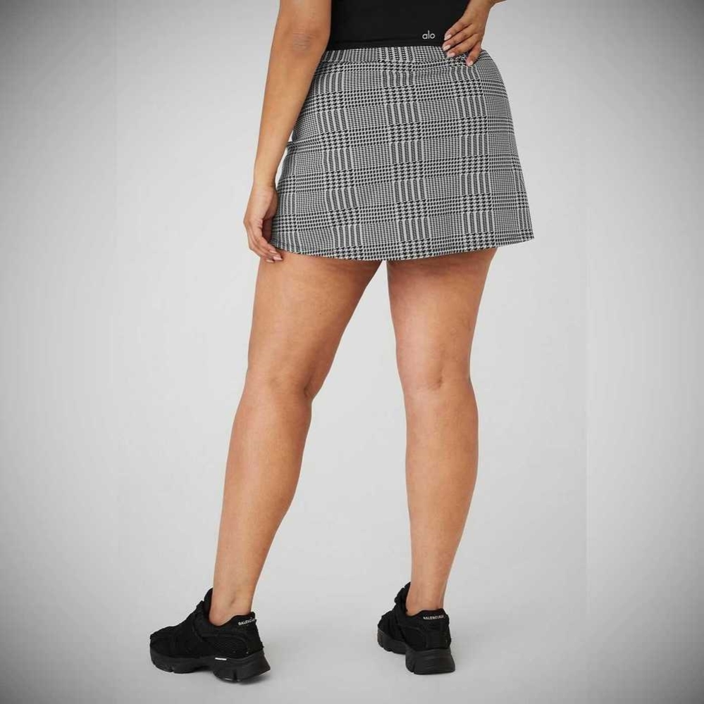 Alo Yoga Jacquard Glenplaid Tennis Röcke Damen Silber Schwarz | JEGONU251