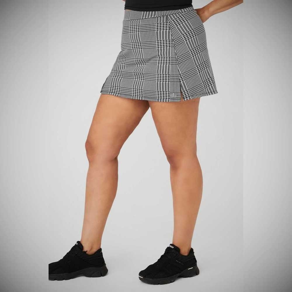 Alo Yoga Jacquard Glenplaid Tennis Röcke Damen Silber Schwarz | JEGONU251