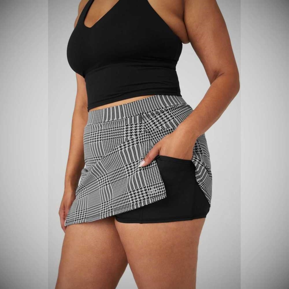 Alo Yoga Jacquard Glenplaid Tennis Röcke Damen Silber Schwarz | JEGONU251