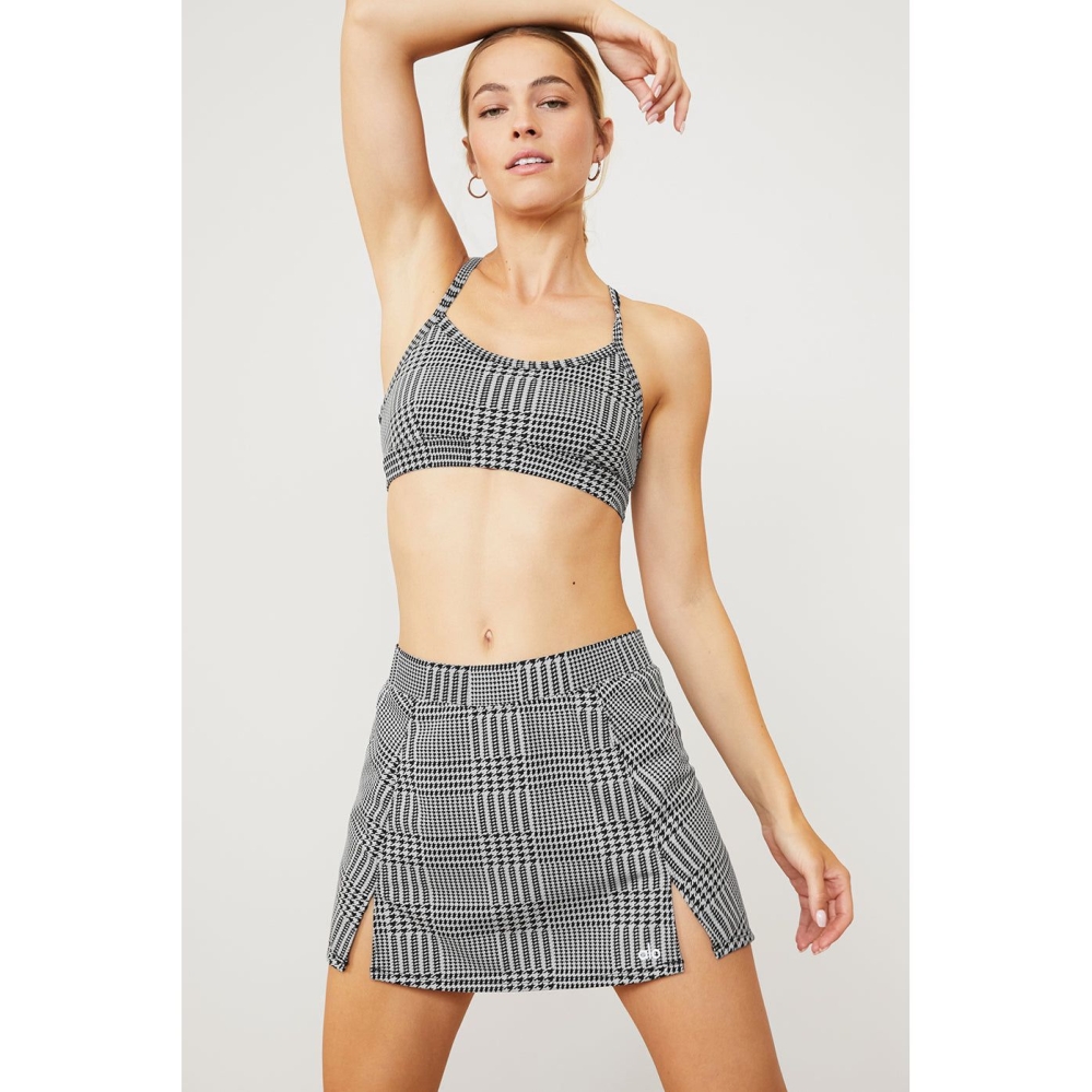 Alo Yoga Jacquard Glenplaid Tennis Röcke Damen Silber Schwarz | JEGONU251