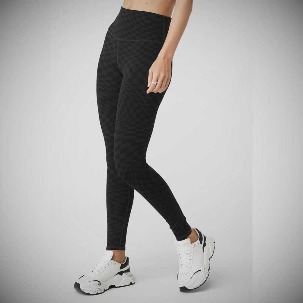 Alo Yoga Jacquard High-Taille Checkered Leggings Damen Schwarz Grau | RWFYVO918