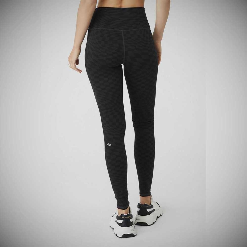 Alo Yoga Jacquard High-Taille Checkered Leggings Damen Schwarz Grau | RWFYVO918