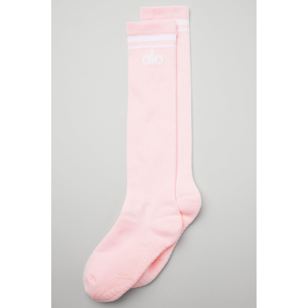 Alo Yoga Knee-High Throwback Barre Socken Damen Rosa Weiß | PXCORL042