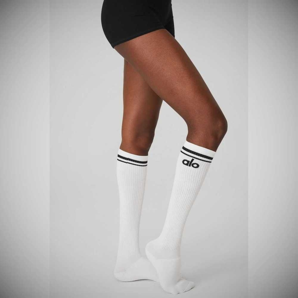 Alo Yoga Knee-High Throwback Barre Socken Damen Weiß Schwarz | TKBPQA678