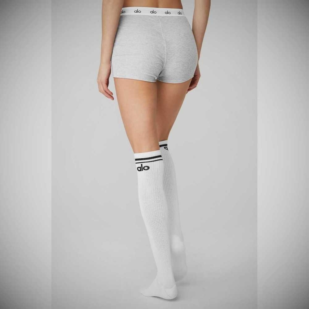 Alo Yoga Knee-High Throwback Socken Damen Weiß Schwarz | CHIYSR920