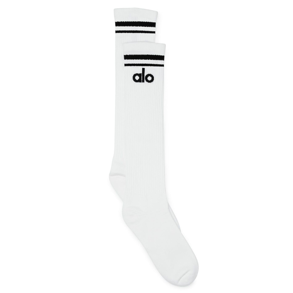 Alo Yoga Knee-High Throwback Socken Damen Weiß Schwarz | CHIYSR920