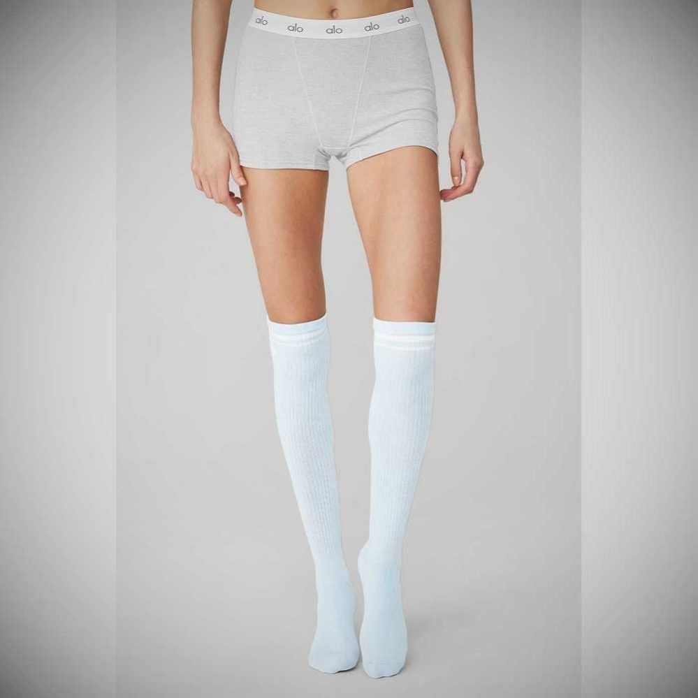 Alo Yoga Knee-High Throwback Socken Damen Blau Weiß | IMEPOV589