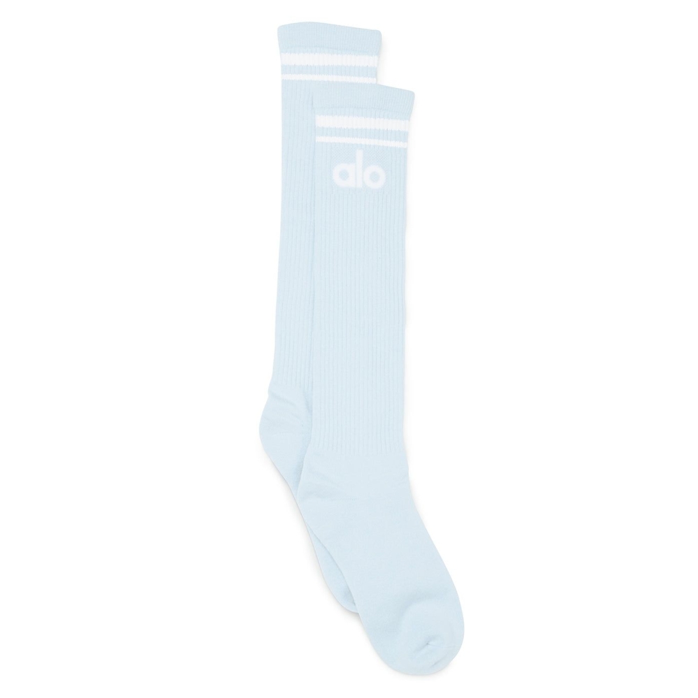 Alo Yoga Knee-High Throwback Socken Damen Blau Weiß | IMEPOV589