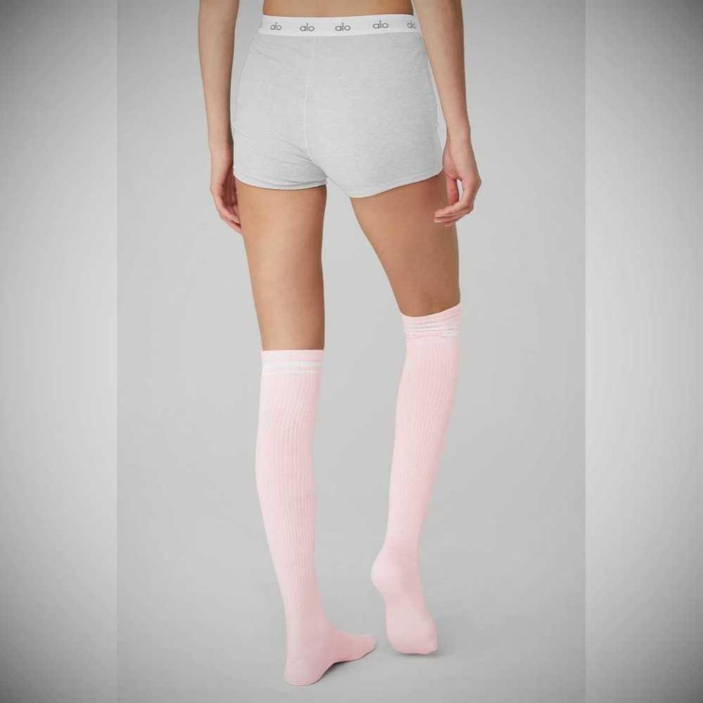 Alo Yoga Knee-High Throwback Socken Damen Rosa Weiß | VWIXCN560