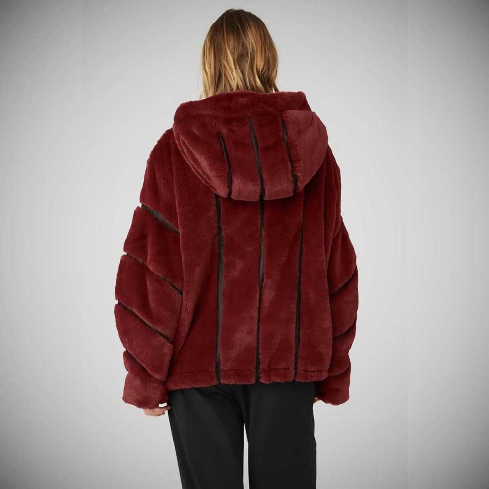 Alo Yoga Knock Out Faux Fur Jacke Damen Rot | IBVGOL702