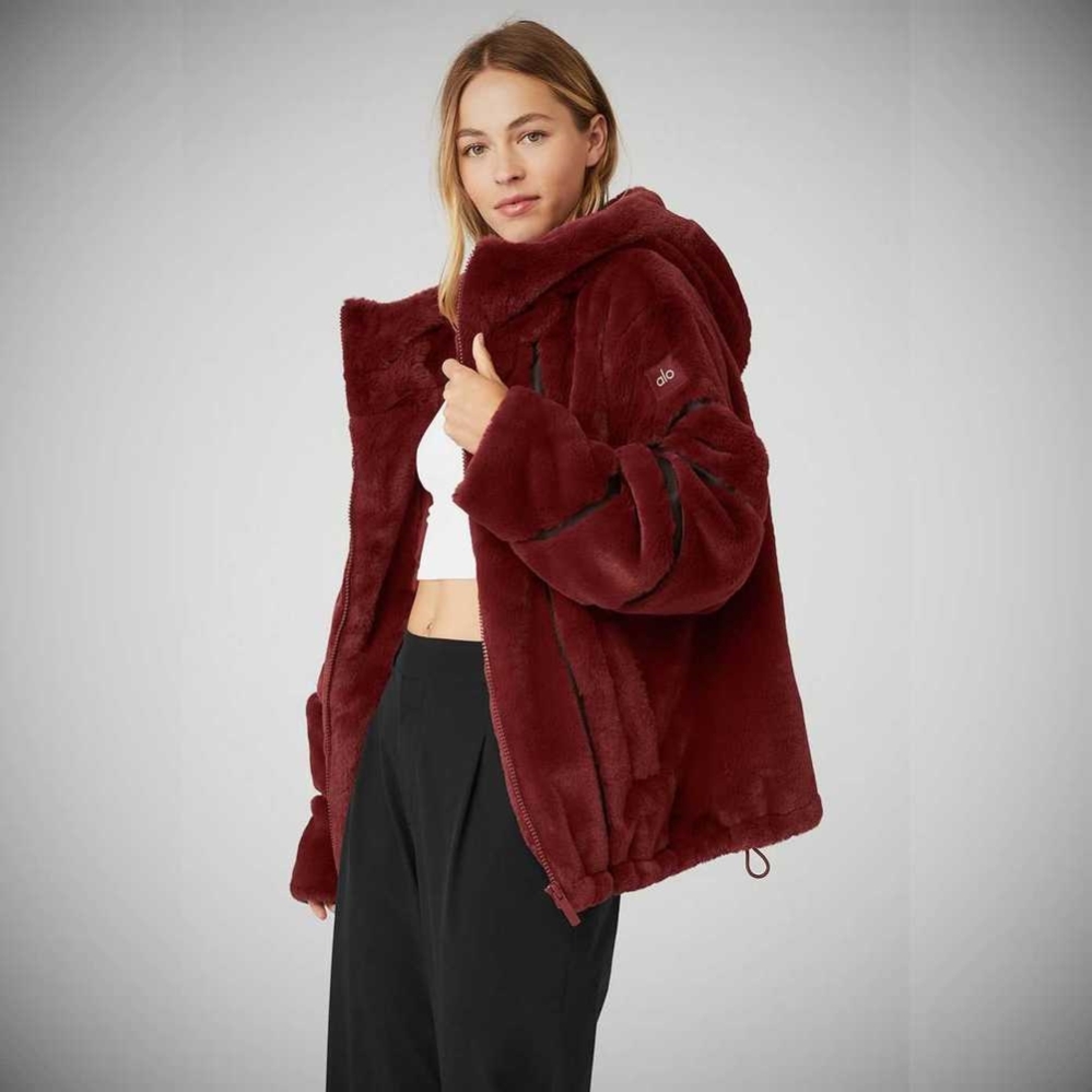 Alo Yoga Knock Out Faux Fur Jacke Damen Rot | IBVGOL702