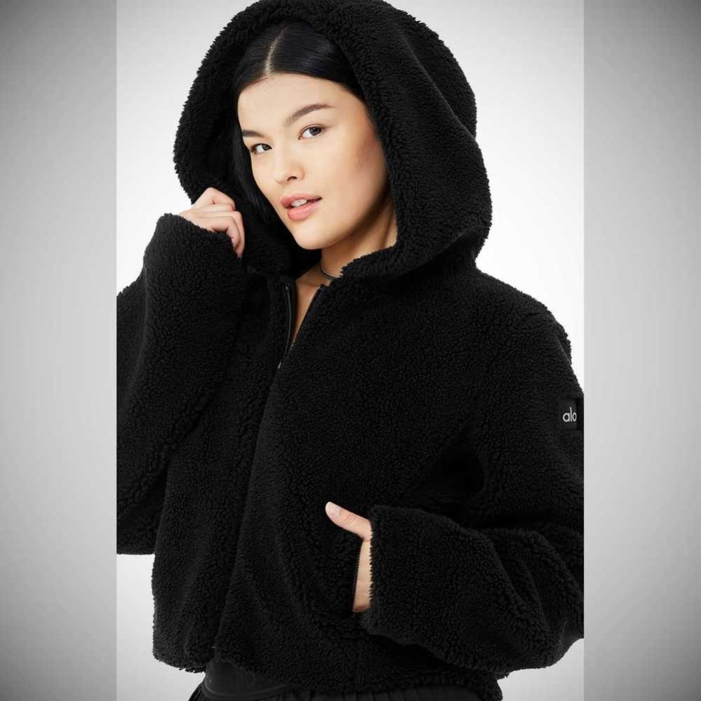 Alo Yoga LA Sherpa Jacke Damen Schwarz | DWROBQ718