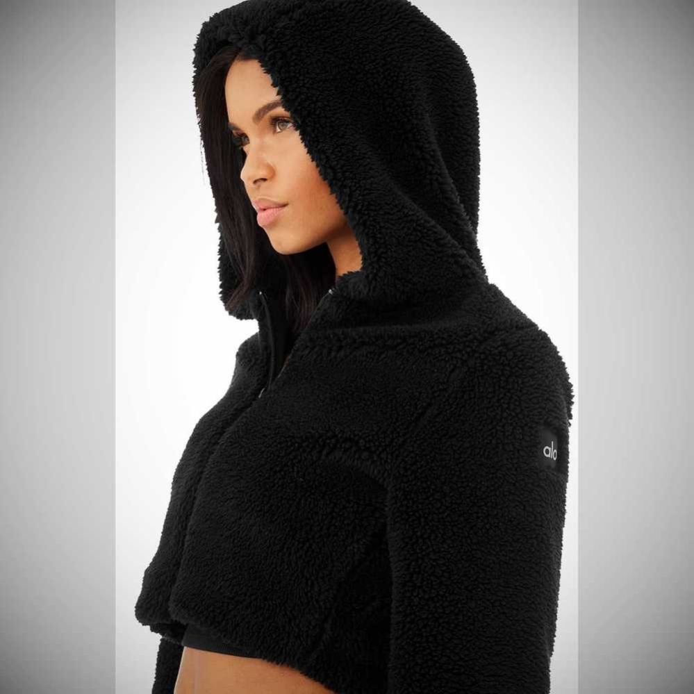 Alo Yoga LA Sherpa Jacke Damen Schwarz | DWROBQ718