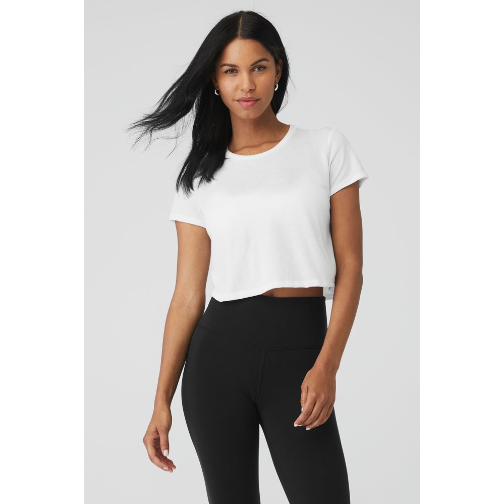 Alo Yoga Laid Back Tee Short Sleeve Damen Weiß | JEZSCH317